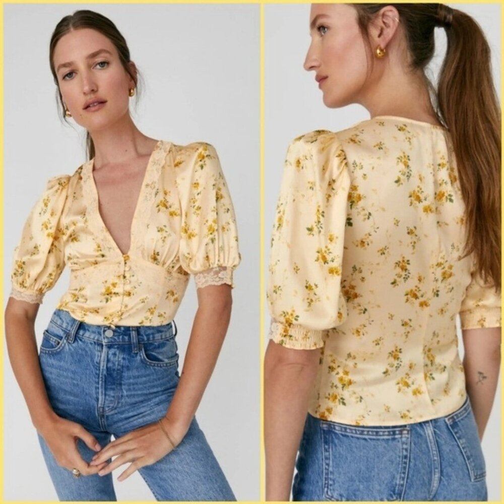 Reformation Millie Top in Quince Yellow Floral